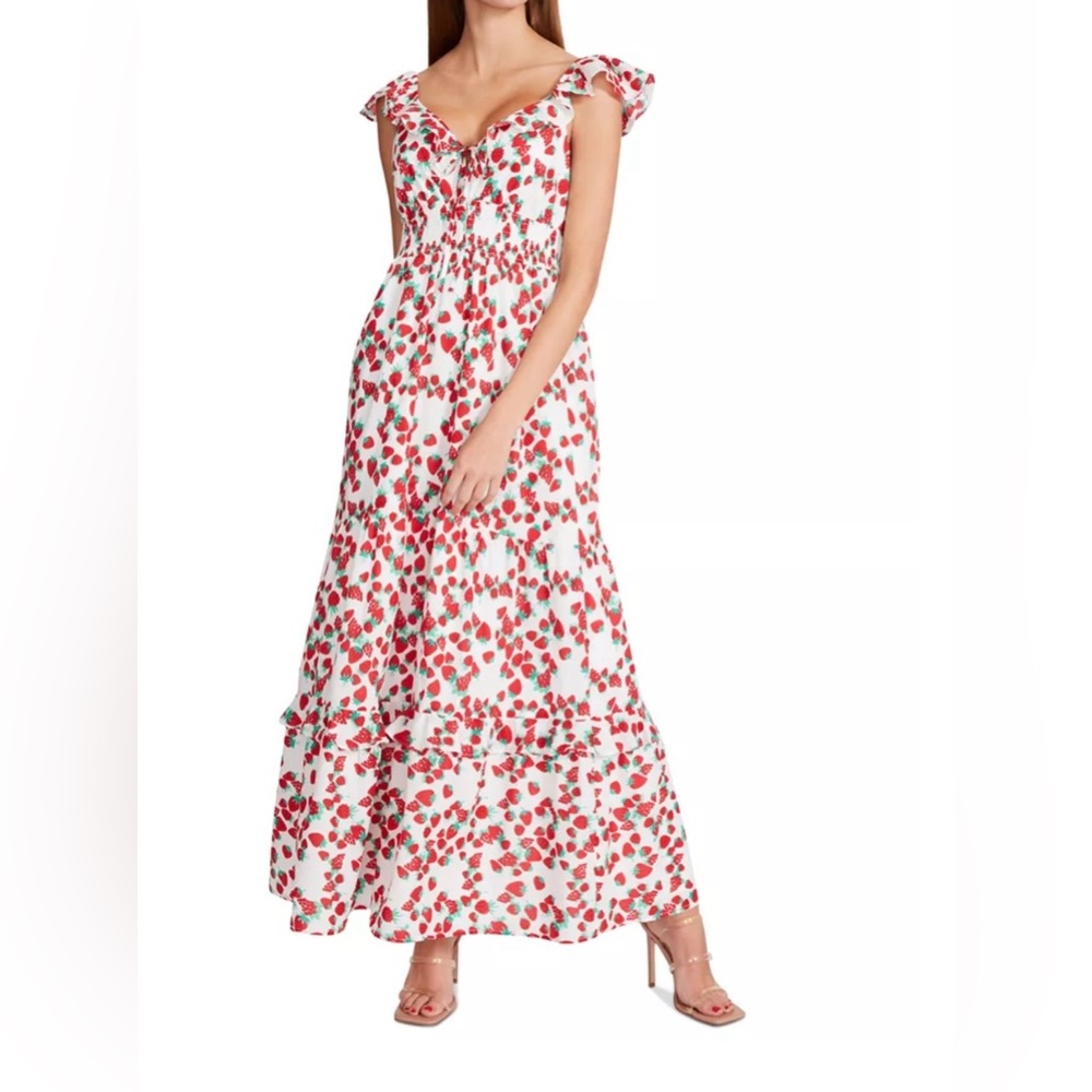 Betsey Johnson Strawberry Print Ruffle Maxi Dress Size Small New Summer Sz S